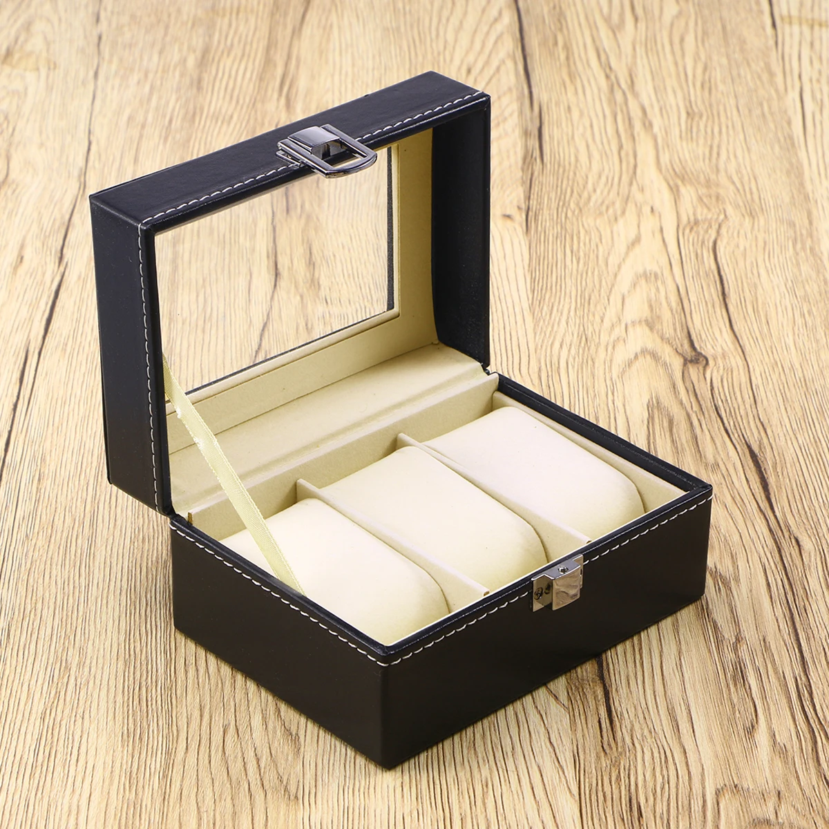 

Watch Box Large 3 Grids Mens Black PU Display Jewelry Case Organizer Gift Box Storage Case with Lock and Mirror