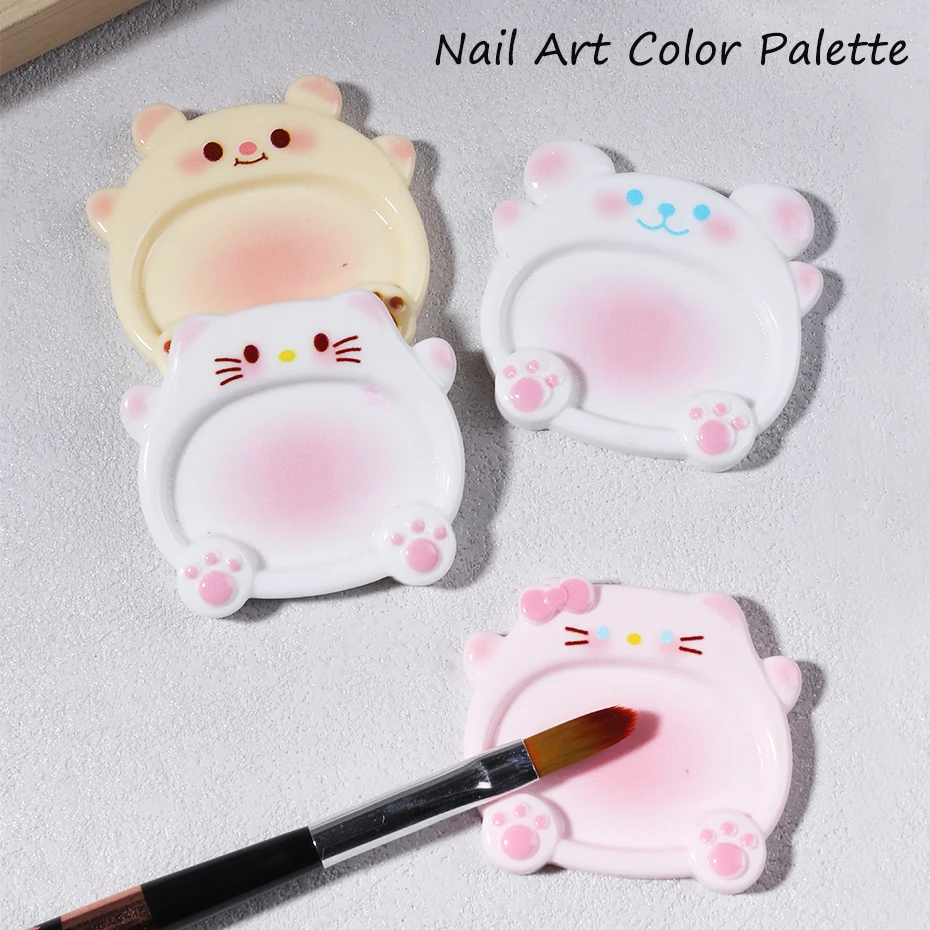 2pcs Cartoon Bear Color Palette Nail Art Mixing Color Drawing Pallet Gel Polish Nail Painting Board Color Palette Manicure Tools