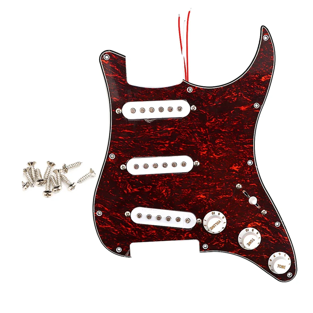 3Ply Pre-wired SSS Guitar Loaded Pickguard Red Tortoiseshell Triple Guitar Loading Pickguard For Electric Guitar  Red Tortoise