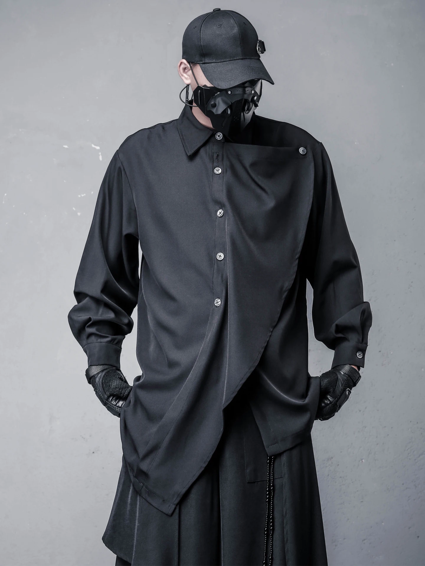 Dark Gothic Deconstructed Retro Wizard Shirt Long Sleeve Asymmetrical Chinese Style Loose Fit Polyester Men's Casual Shirt