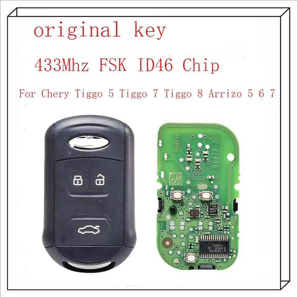 

original Smart Remote Key 3 Button 433Mhz FSK ID46 HITAG2 7945/7953 Chip For Chery Tiggo 5 Tiggo 7 Tiggo 8 Arrizo 5 6 7