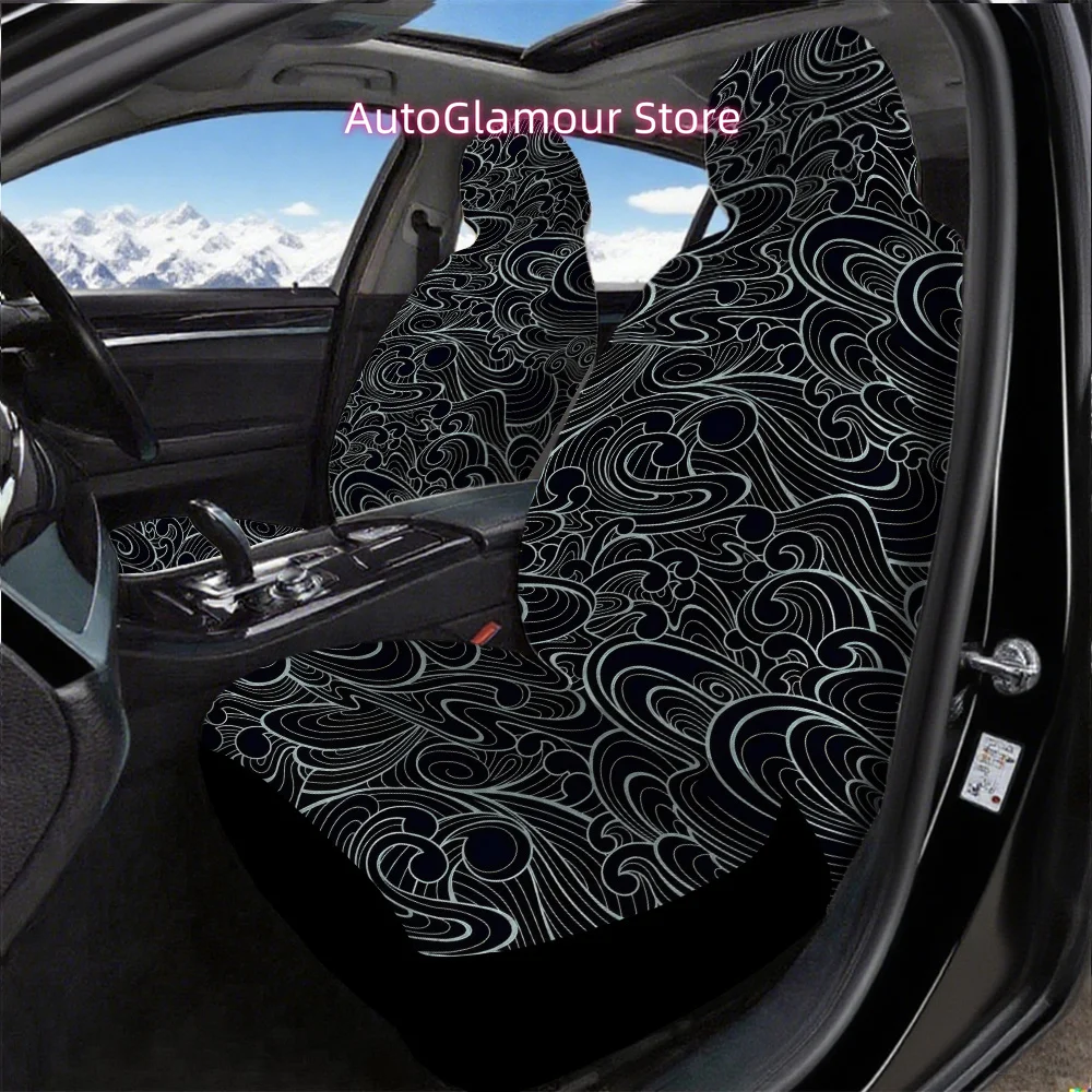 Fashionable and Versatile Trendy Pattern-printed Front Car Seat Covers. Universal Front Seat Protectors for Cars, SUVs, Sedans,
