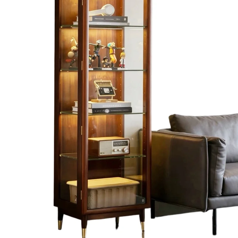 

Black walnut figure display all solid wood glass wine cabinet, storage living room bookcase, TV sofa side