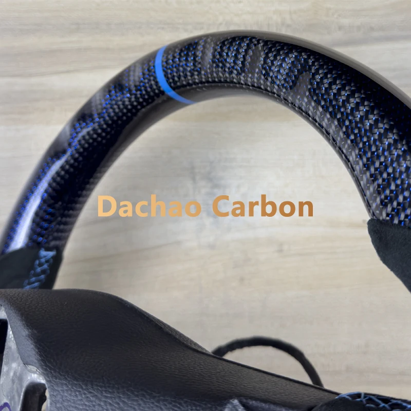 Blue Silk Real Carbon Fiber Steering Wheel For Volkswage VW Golf 8 MK8 R High Quality Leather Custom Style - view 6
