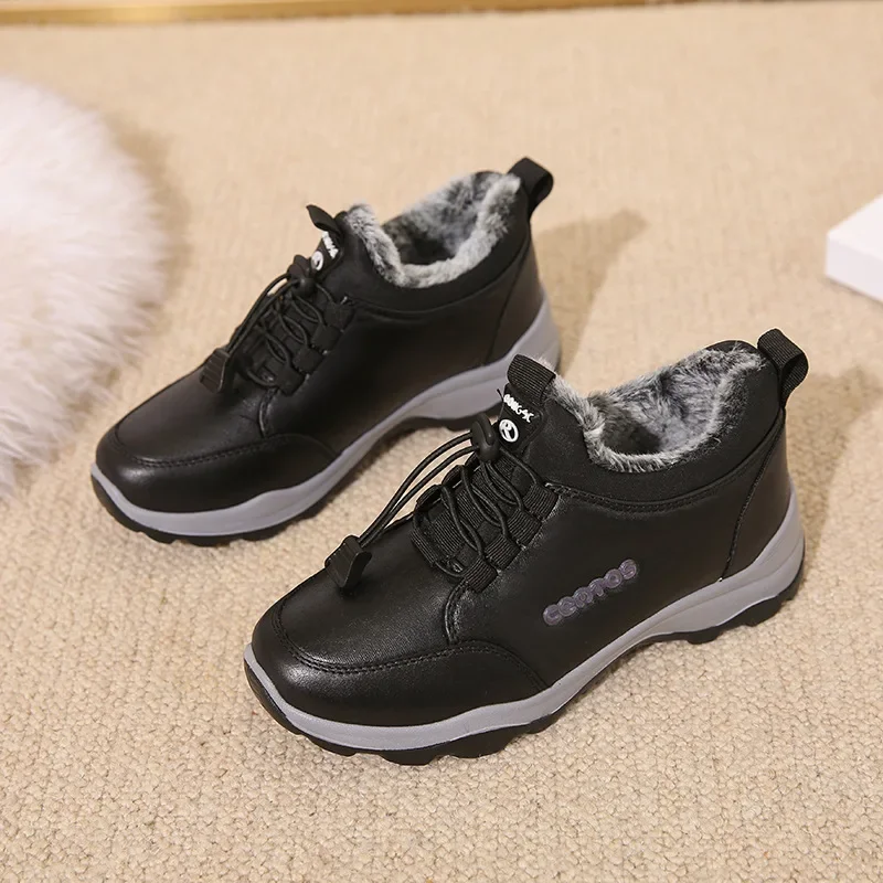 Women\'s Winter Trainers with Fur Leather Thick Sole and Padded Flats Platform Sneakers Women Shoes