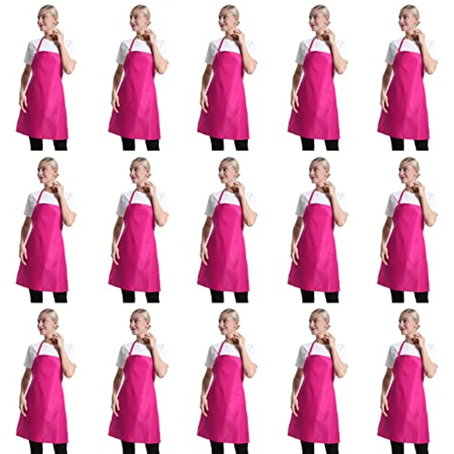 

Pink Plain Bib Aprons Bulk for Women Men Adult with 2 Front Pockets Hot Pink, 15pcs,60x70cm