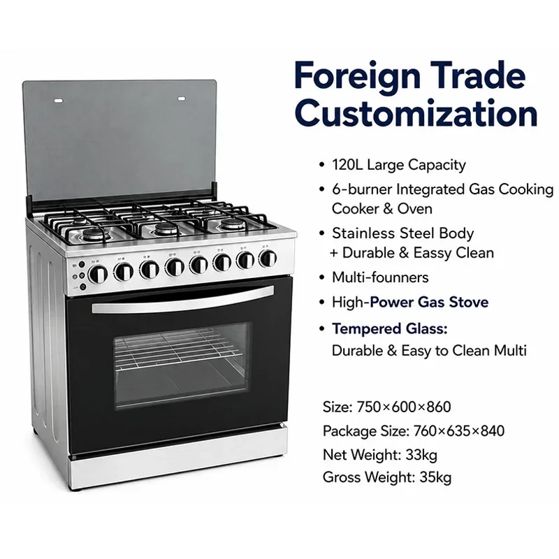 Commercial 6-Burner Gas Stove and Oven Combo—Equipment for Western-Style Restaurants and Hotel Kitchens(Customized)