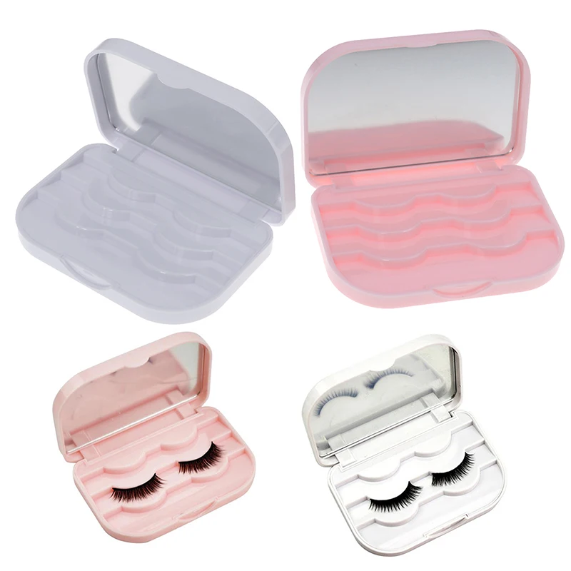 Plastic Makeup False Eyelashes Travel Lashes Holder Case Container Storage Organizer Box Makeup Cosmetic With Mirror