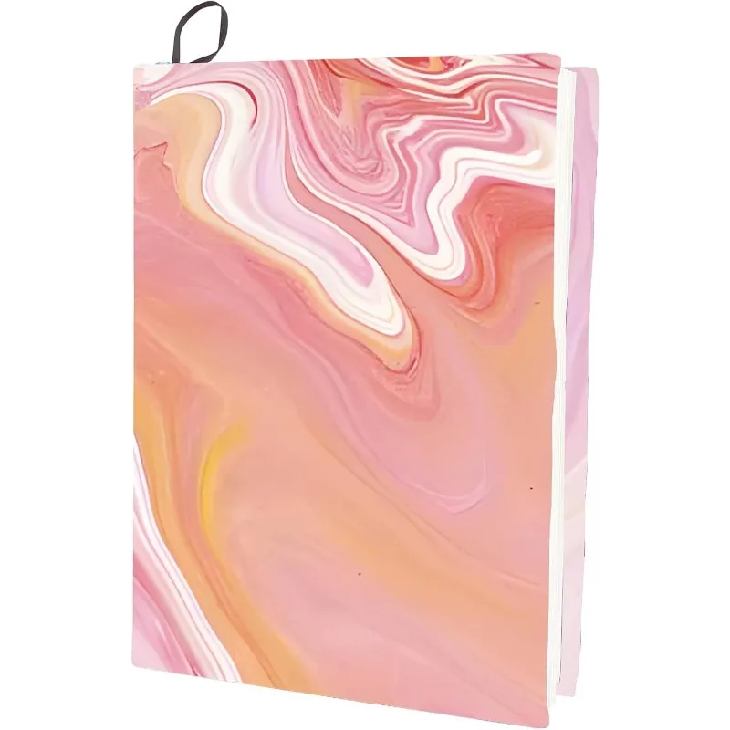 1pc Pink Stretchable Book Cover Marble Pattern Washable Reusable Large Nylon Book Protector 9.4x15.7 Inch Elastic Notebook Wraps