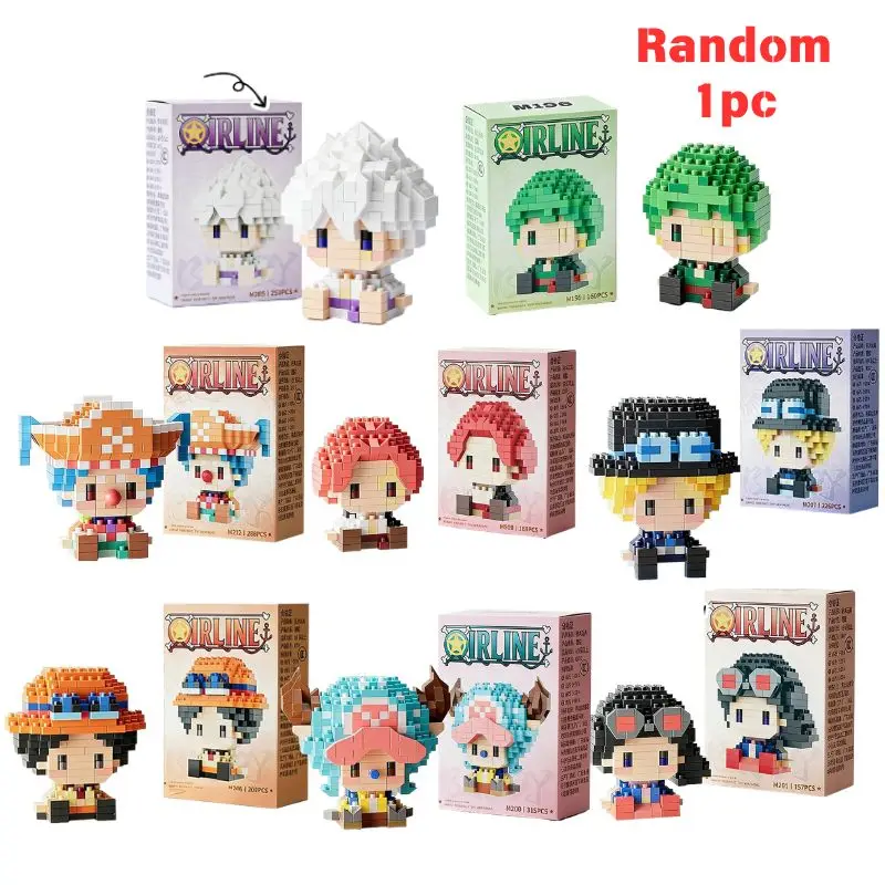 ONE PIECE Anime Micro-Bausteine, Sonnengott Nika Luffy Zoro Ace 3D Montage Sammelfigur Desktop-Dekoration Geschenk