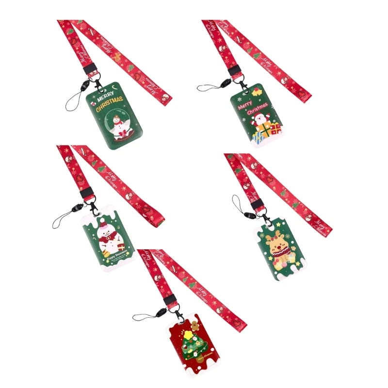 2025 New Christmas Key Lanyard with Card Holder Neck Strap Cartoon Snowman Card Holder