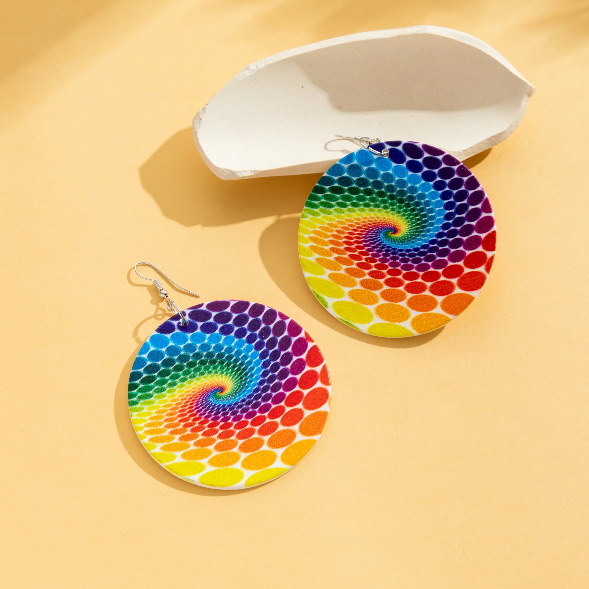 1 Pair Pack Abstract Colorful Round Wooden Rainbow Color Focus Puzzle