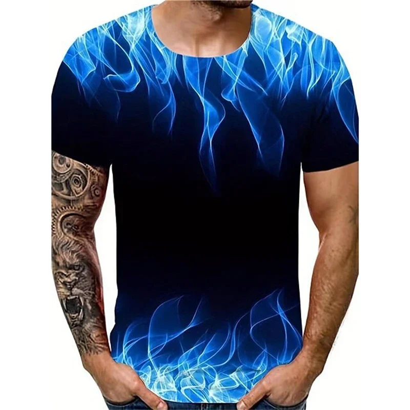 Fashion Men's Abstract Red Black Line Print T Shirt Crew Neck Short Sleeve Casual Streetwear Tee For Daily Use