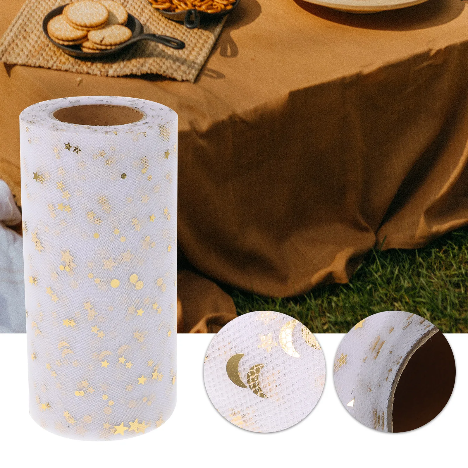 

2280X15Cm Sequins Table Skirt Gauze White Party Wedding Tablecloth Cover Skirt For Events Decor Supplies Banquet Skirts