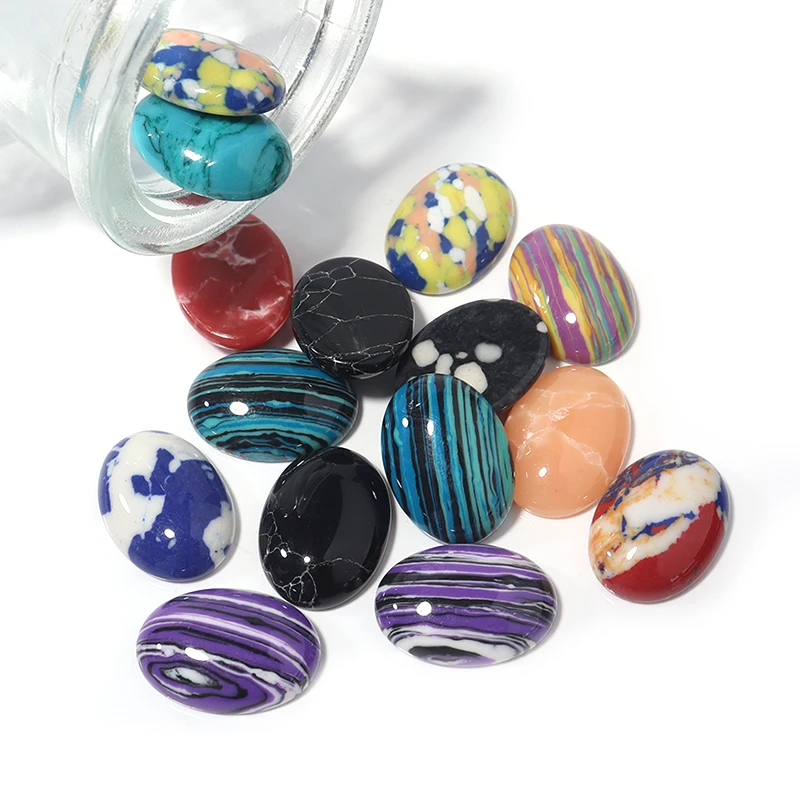 10 teile/los 13x18mm Oval Synthetische Türkis Cabochon Lose Perlen Flache Rückseite Cameo Cabochon Spacer Für Jewelri, Der großhandel – Detail 3