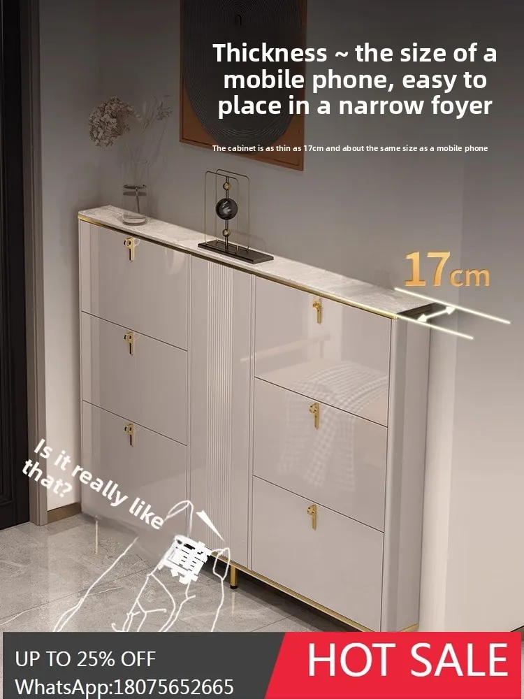 MJY Luxury Solid Wood Ultra-Thin Flip Bucket Style High-End Entryway Small Narrow Console Cabinet Thin Model