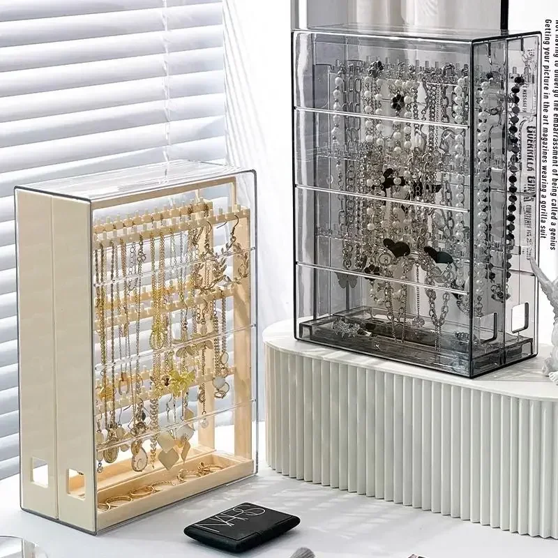 Large -capacity Jewelry Organizer Box Vertical Jewelry Box Dustproof Display Stand Transparent Storage Hanging Accessories