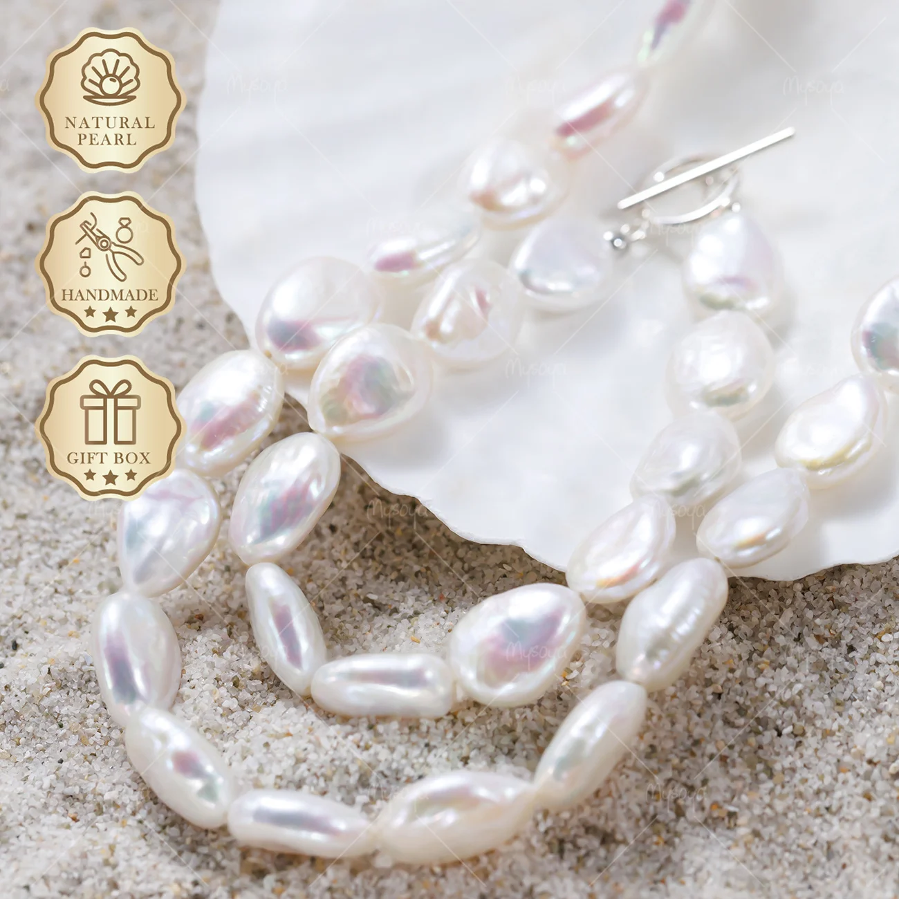 

MYSOYA Aurora Baroque Freshwater Pearl Necklace & Bracelet Set 10-12mm S925 Silver OT Clasp, Gift Box S509