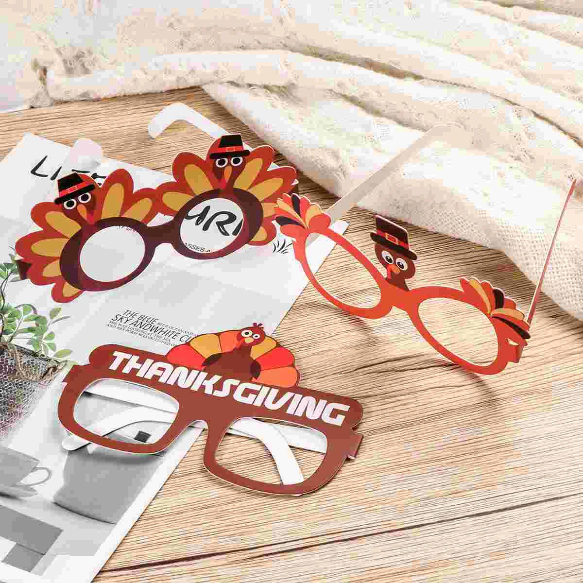 Amosfun 9PCS Funny Turkey Decoration Glasses Thanksgiving Cartoon Eyeglasses Sunglasses for Thanksgiving Costume Party Assorted