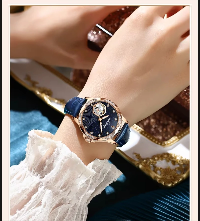 New Montre Femme Top Brand Luxury Fashion Mechanical Watch Gypsophila Ladies Skeleton Automatic Watch Ladies