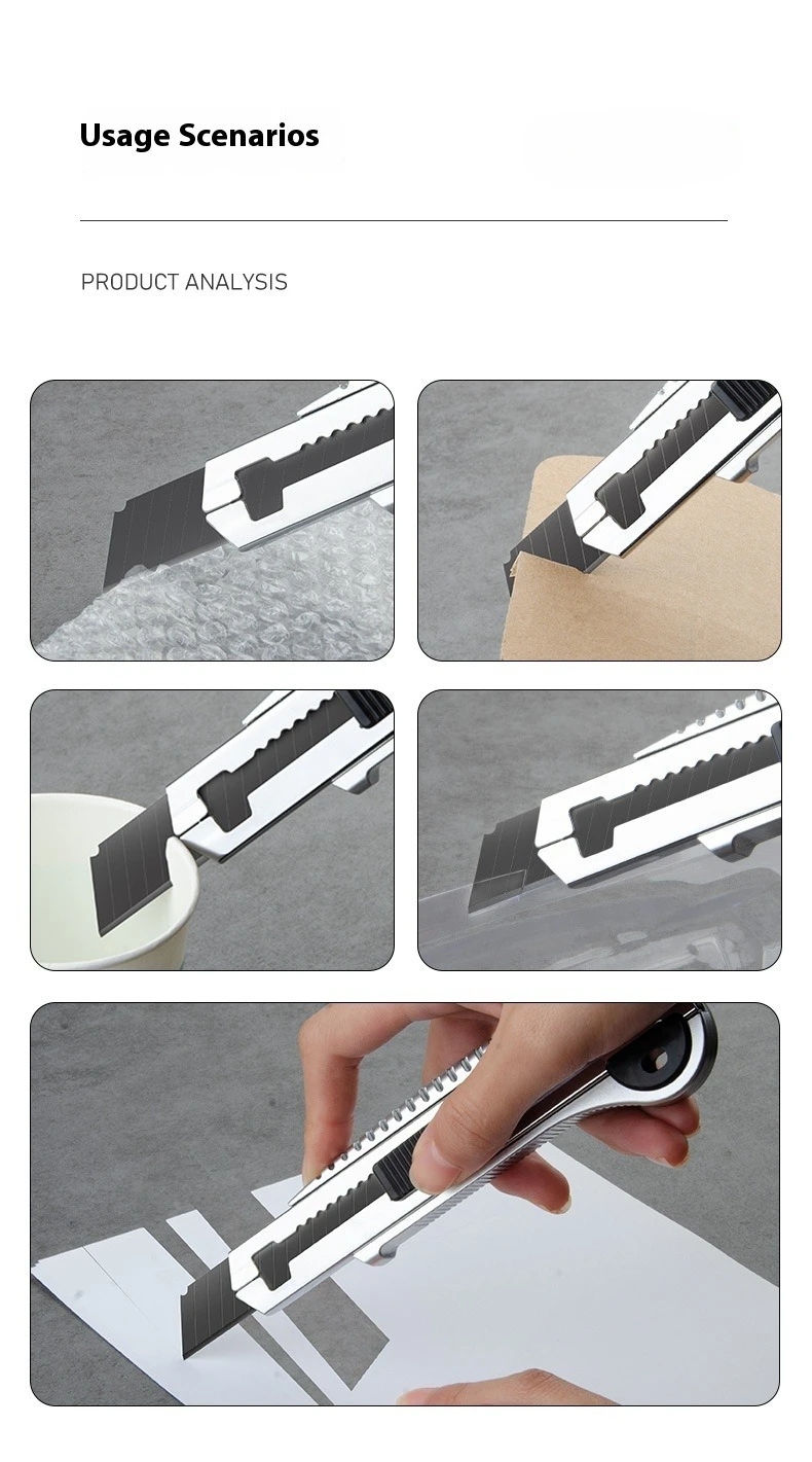 سكين ورق جدران فولاذي سميك من الدرجة الصناعية، شفرة سوداء معدنية من الفولاذ المقاوم للصدأ، قاطع ورق #4