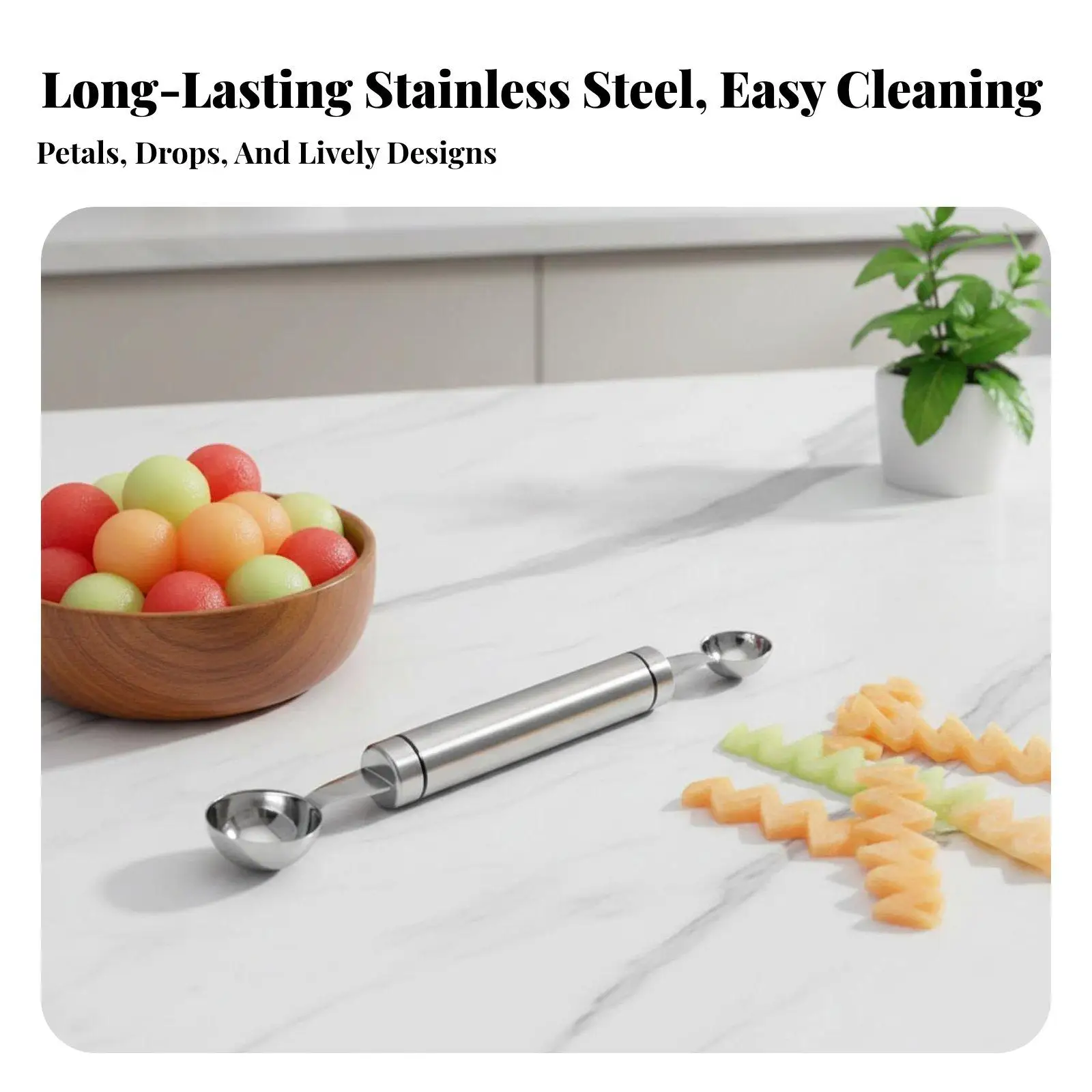 Essential Home Cook Gadget Melon Scoop and Zigzag Cutter Combo for Elegant Cocktail Garnishes and Desserts