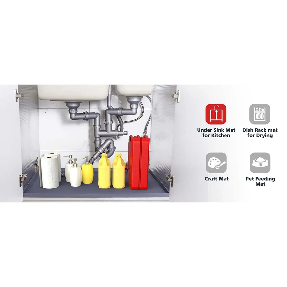

Industrial Tools Multi-Use Waterproof Silicone Under Sink Mat, Ideal for Kitchen, Bathroom, and Pet Areas