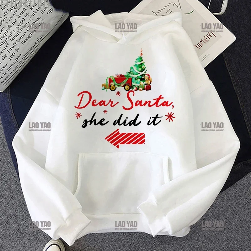 Merry Christmas Hoodie Streetwear Harajuku Aesthetic Pink Tops Hoodies Women 2024 Korea Winter Fashion Y2k Christmas Sweatshirt