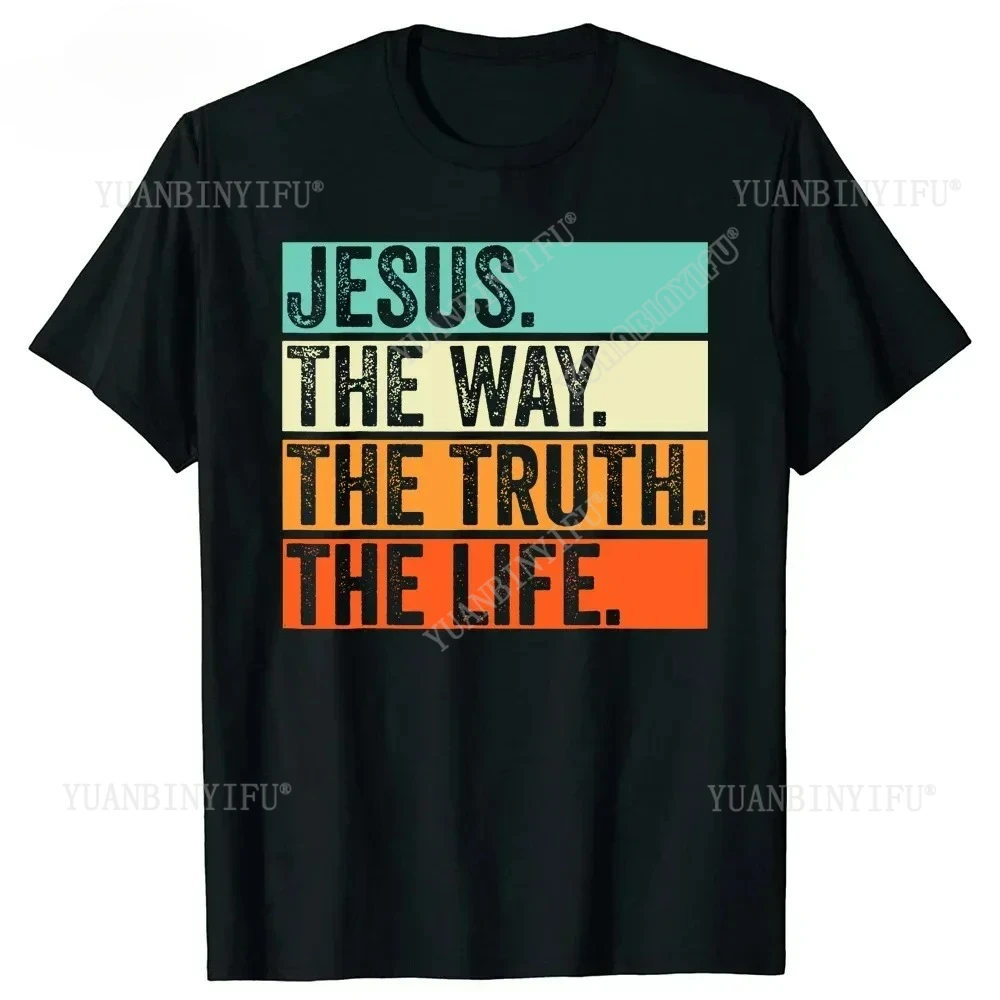 H Jesus The Way Truth Life Bible Christian Worship Graphic Cotton T Shirts Short Sleeve Men Casual Tees Tops Summer Streetwear