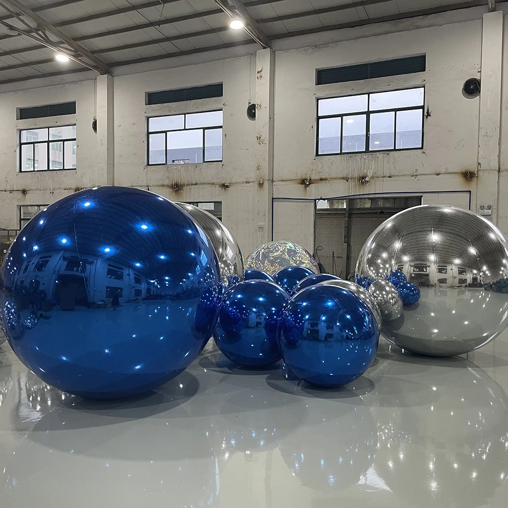 Bola de espelho inflável gigante azul, balão de discoteca reflexivo para festa de casamento, esfera flutuante enorme, decoração de eventos