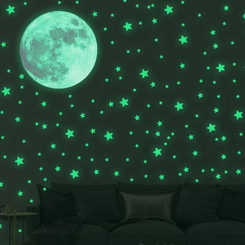 103pcs Luminous Moon and Stars Wall Stickers Glow in the Dark Wall Decals Bedroom Ceiling Home Decorative Stickers Kids Room