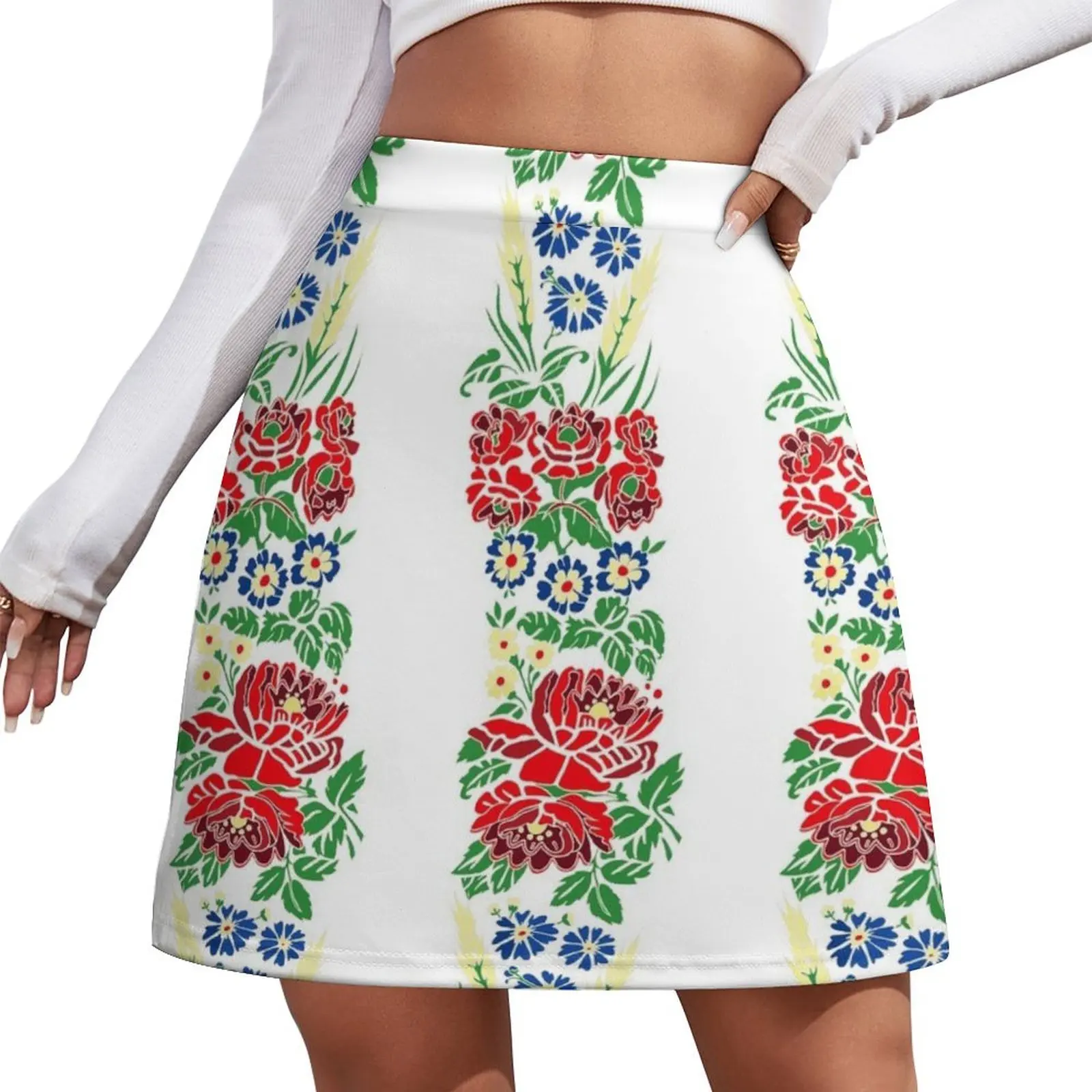 

Slavic folklore ribbons, white, large pattern Mini Skirt Skirt shorts clothes for women skirt for women Mini