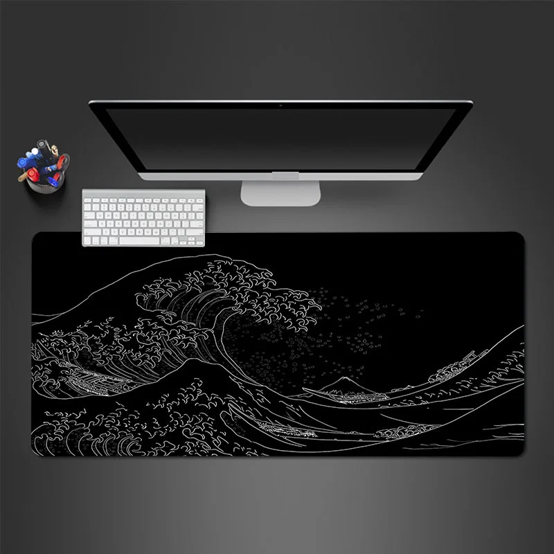 Japanese Wave Aesthetic Large Gaming Mouse Pad Office Desk Mat Computer Keyboard Pad Non-slip Office Desk Room Decor Accessories