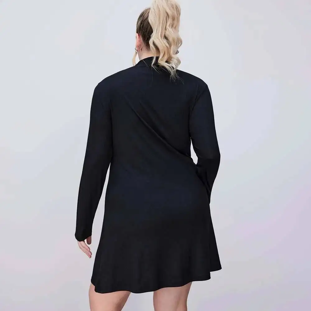 

Size Plus 2025 New Women's Sexy Hollow Out Dress Autumn and Winter Slim Fit Long Sleeved A-line Short Skirt Elegantes Casual Y2k