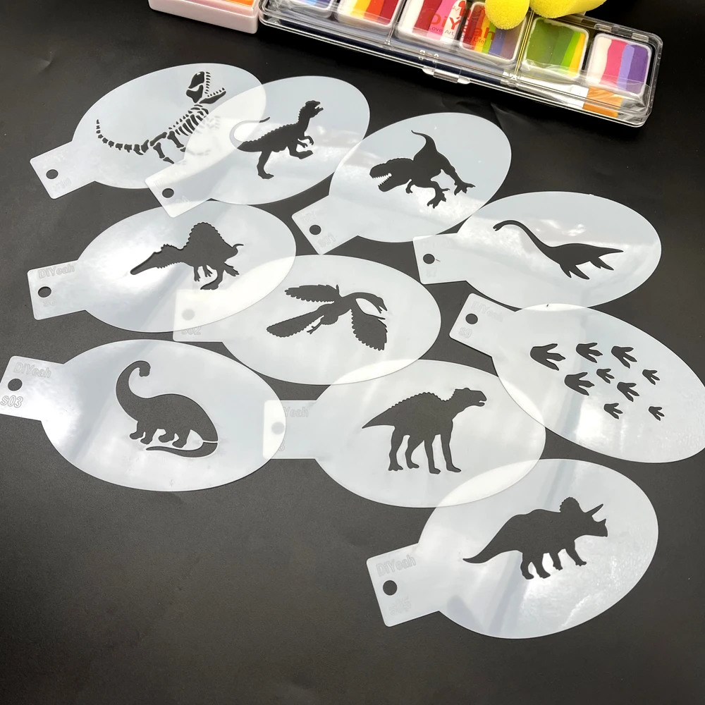 10PCS Stencils Face Body Painting Art Dinosaur Fossil Boy Birthday Party Tyrannosaurus Rex Fan Footprints