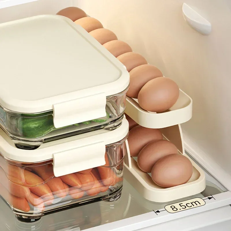 Automatic Scrolling Egg Rack Holder Storage Box Egg Basket Container For Kitchen Organizer Rolldown Refrigerator Egg Dispenser