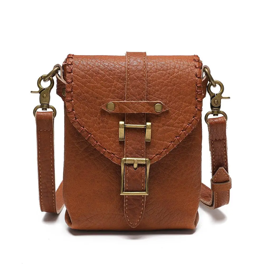 Retro first layer cowhide mobile phone bag women's messenger bag casual leather women's bag Steampunk coin purse card holder