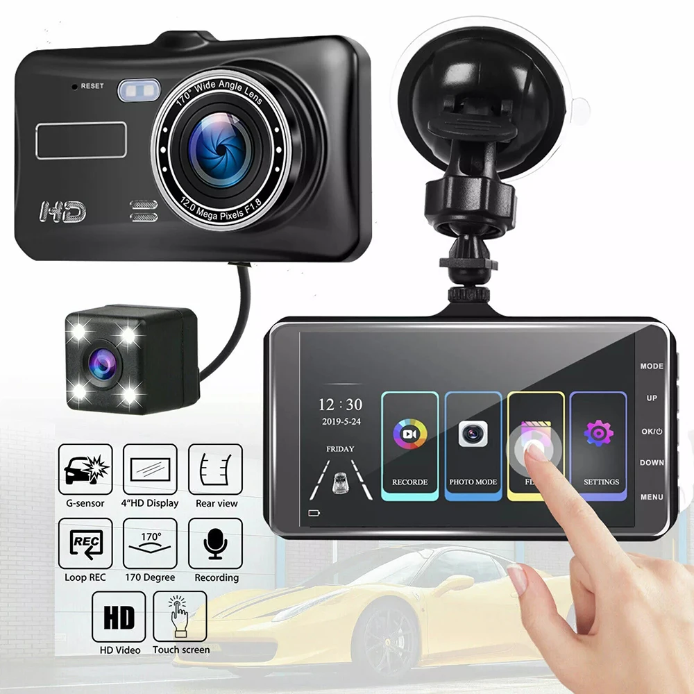 DVR per auto 4 pollici 1080P Dash Cam per auto Touch Screen videoregistratore telecamera per retromarcia per veicolo Black Box 24H Monitor di