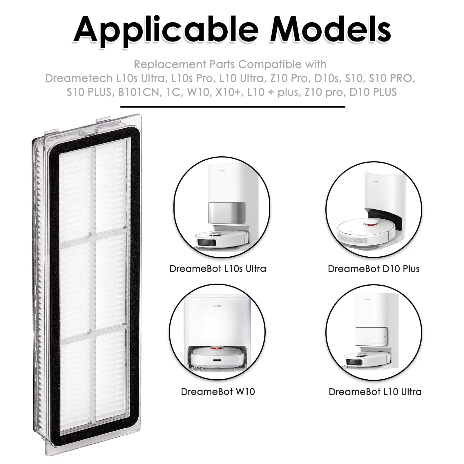 فلتر HEPA لمكنسة Xiaomi Robot Vacuum X20+، X20 Plus، S20+، S10 Plus، S10+ Dreame L10s Ultra، L10s Pro، L10 Ultra قطعة بديلة