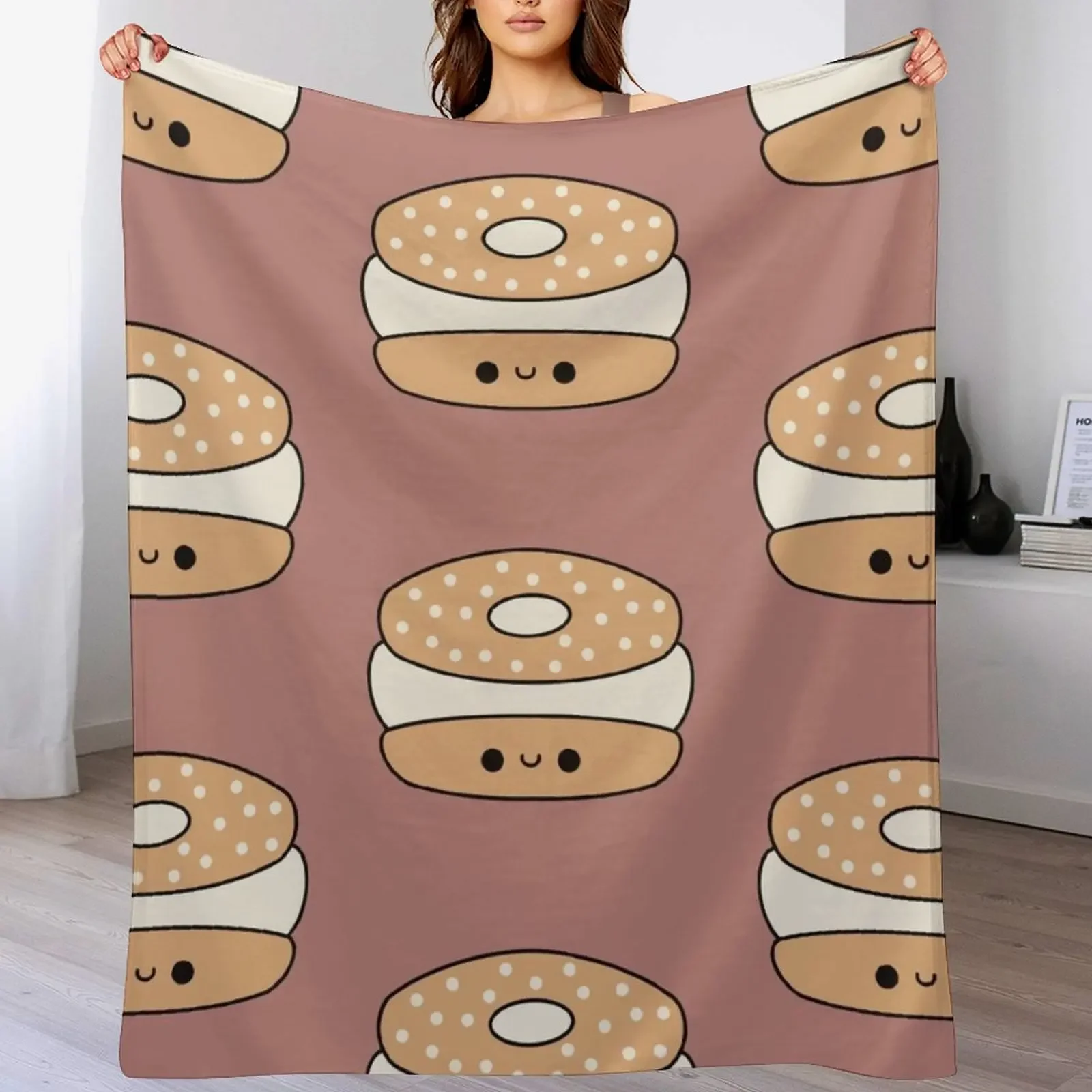 Cute Kawaii Cream Cheese Bagel Throw Blanket blankets and throws decorative Weighted Flannels Blankets