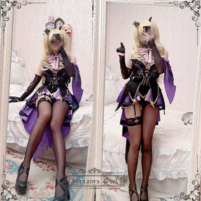 Game Genshin Impact Fischl Suit Purple Lovely Uniform Halloween Party Outfit For Women Girls Cosplay Costume Custom Made