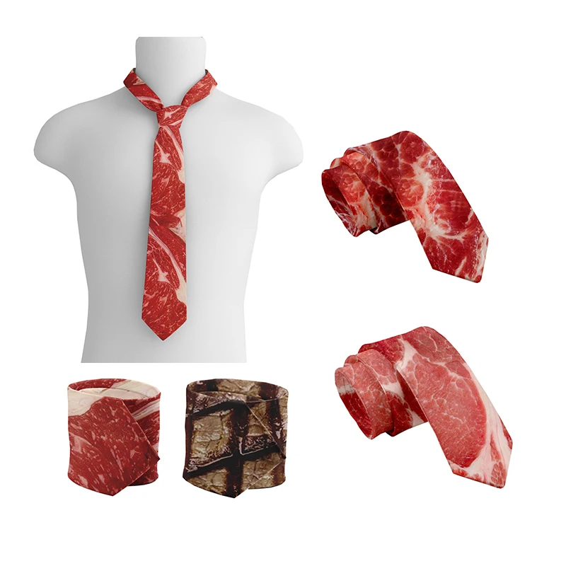 

Unisex meat style design tie fashion hot food printing men's tie fun wedding party Halloween shirt accessories