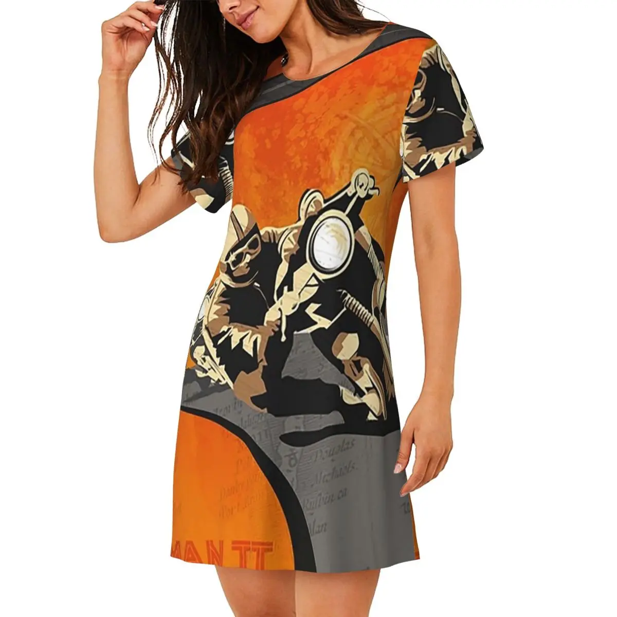 Custom Motorcycle Races Isle Of Man TT Short Sleeves Nightdress For Sleeping Women Short Sleeve Nightgowns Soft Pajama Dress