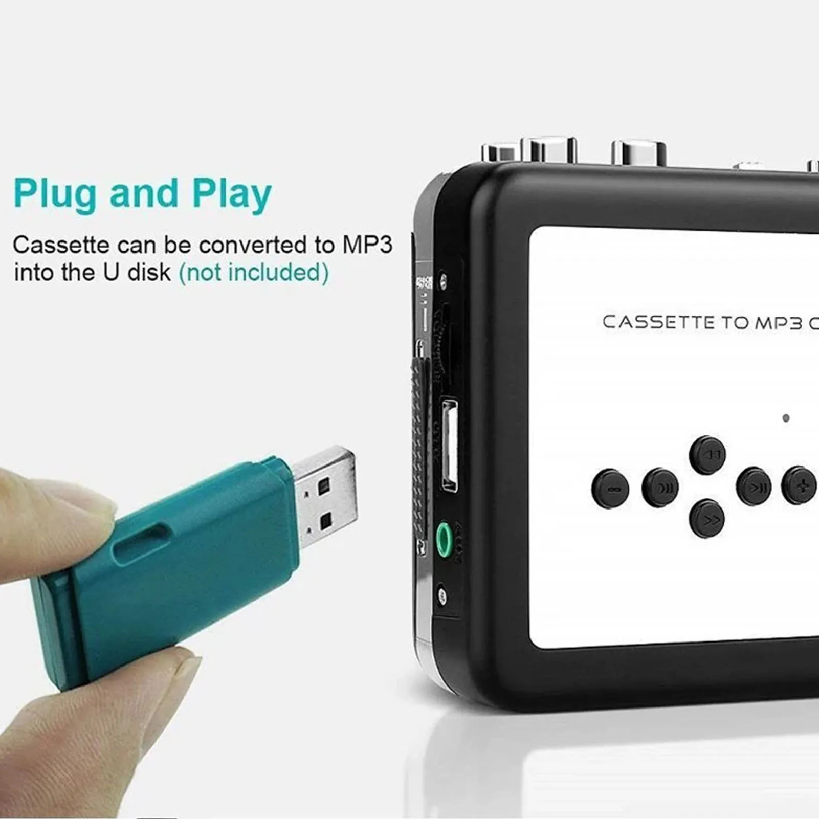 Tragbarer Kassettenspieler, USB-Kassette zu MP3-Konverter mit Kopfhörer, HiFi-Stereo-Sound, USB-Kassette zu MP3-Konverter