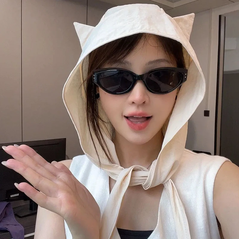 1PCS Fashionable Cute Cat Ear Strap Sun Protection Quick-Drying Sun Hat For Women