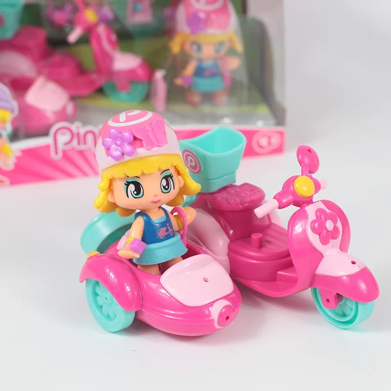 Original Pinypon Double Faced Changing Baby Dressed Up in Three Wheeled Motorcycle Travel Girl Family Toys Holiday Gifts