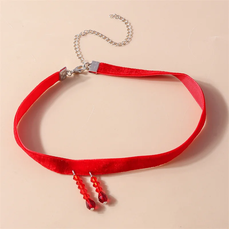 Aihua Sexy rote Samt-Choker-Halsketten für Frauen, Kristall-Herz-Halskette, Braut, Hochzeit, Party, Schmuck am Halskragen – Detail 34