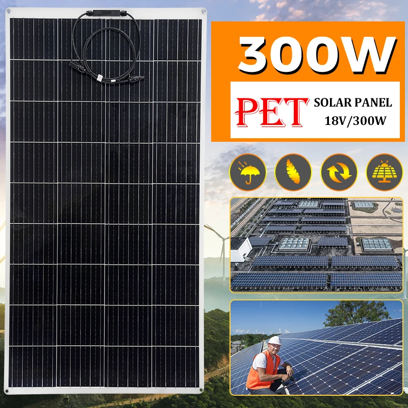 

ładować elastyczny panel słoneczny PET 300W z kontrolerem słonecznym 12V 24V monokrystaliczna ładowarka do samochodu elektrycznego Rv jacht kempingowy