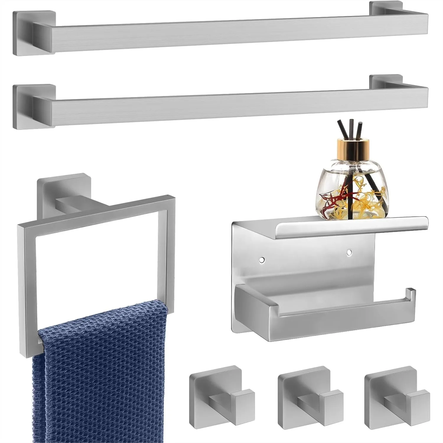 

7-Piece Brushed Nickel Bathroom Hardware Set, 23-Inch Towel Bars, Stainless Steel Wall Mounted Accessories