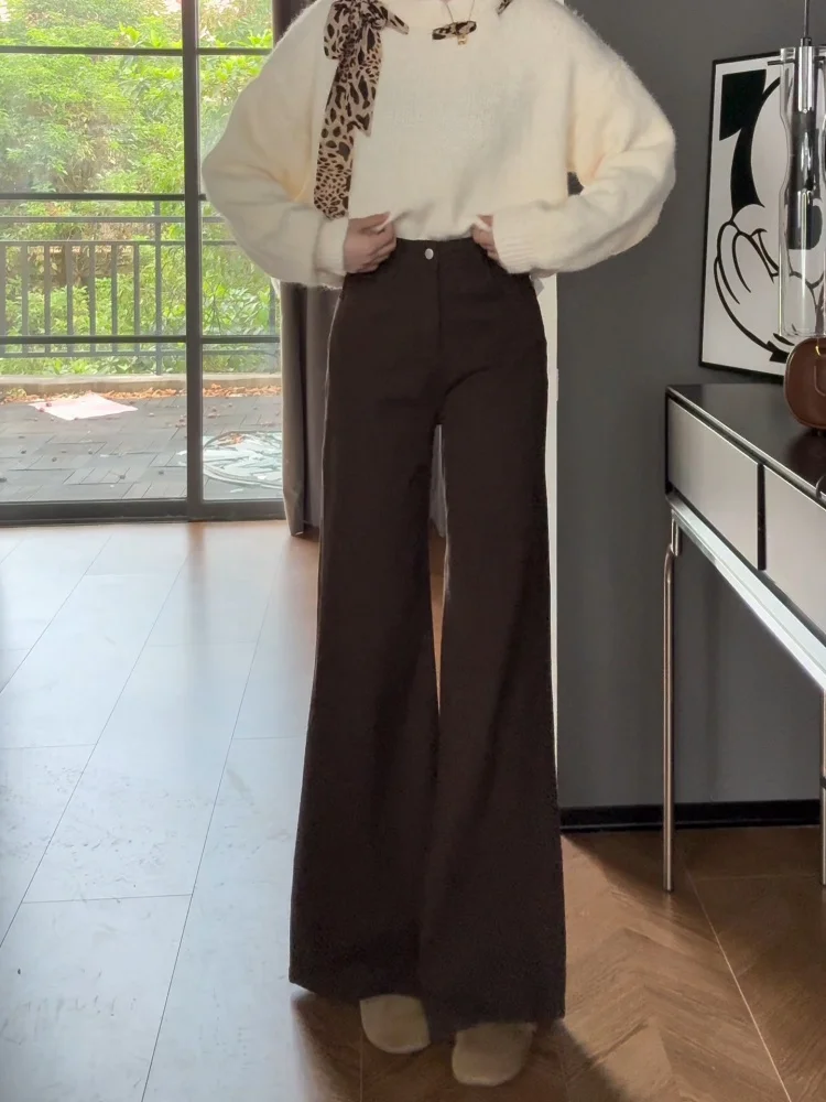 プラスサイズ Fce 裏地付き ストレートレッグ デニムジーンズ レディース ハイウエスト スリミング エラスティック フレアパンツ カジュアル 快適フィット